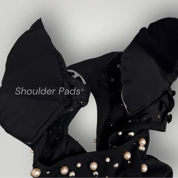 Vintage 1980s Eletra Casadei Pearl & Rhinestone Mini Black Dress -  Size Medium - Picture 8 of 10